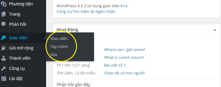 Lấy menu và sidebar trong wordpress