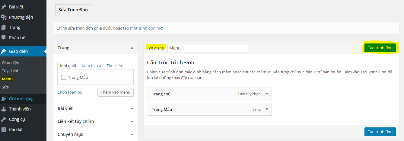 Hướng dẫn Lấy menu và sidebar trong wordpress