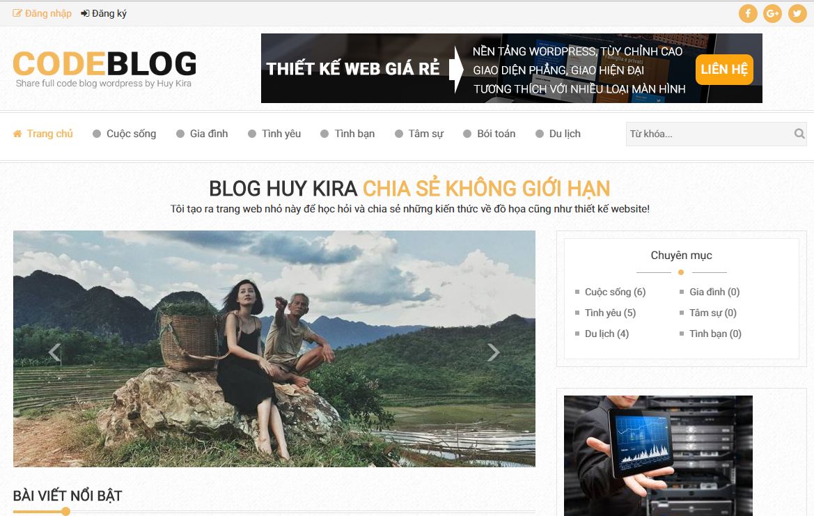 Sale full code wordpress website blog cá nhân