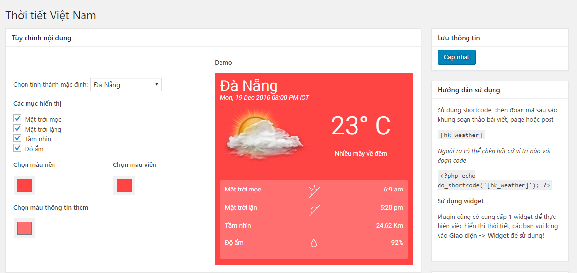 Plugin thời tiết cho wordpress