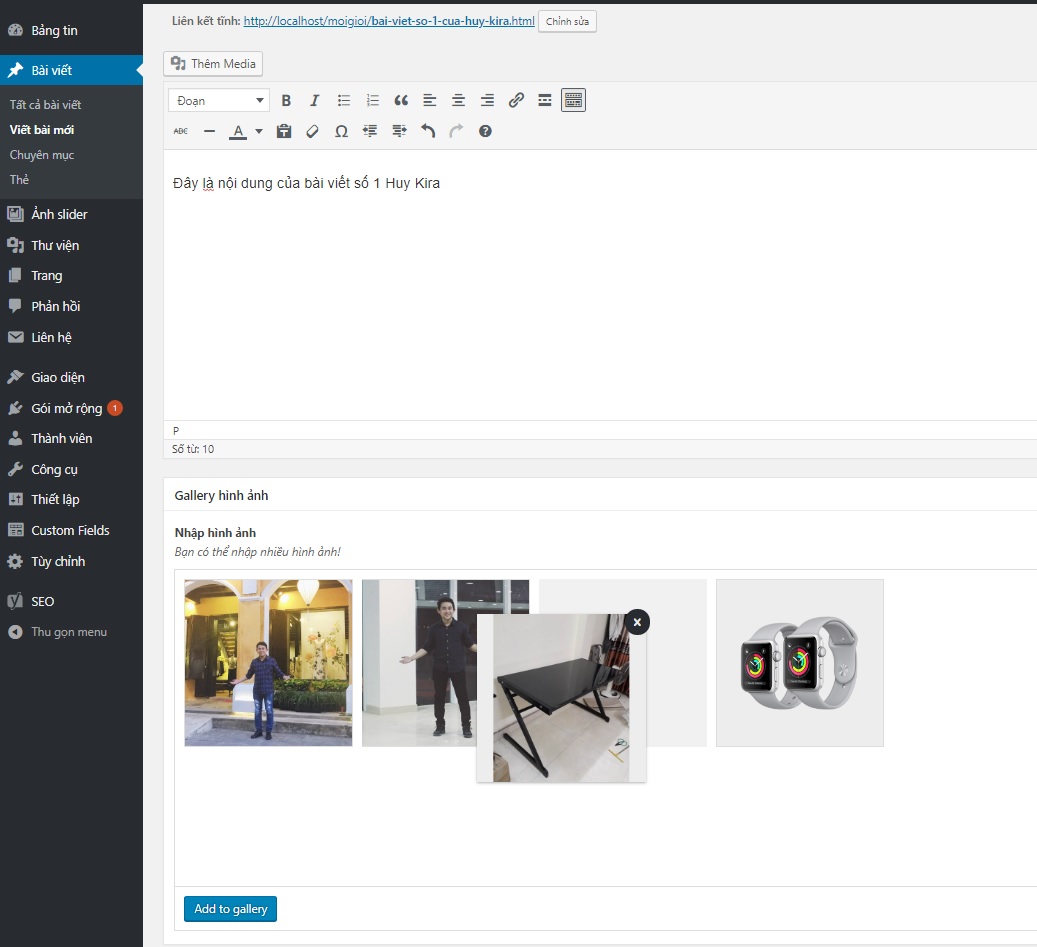 Tạo gallery hình ảnh trong wordpress