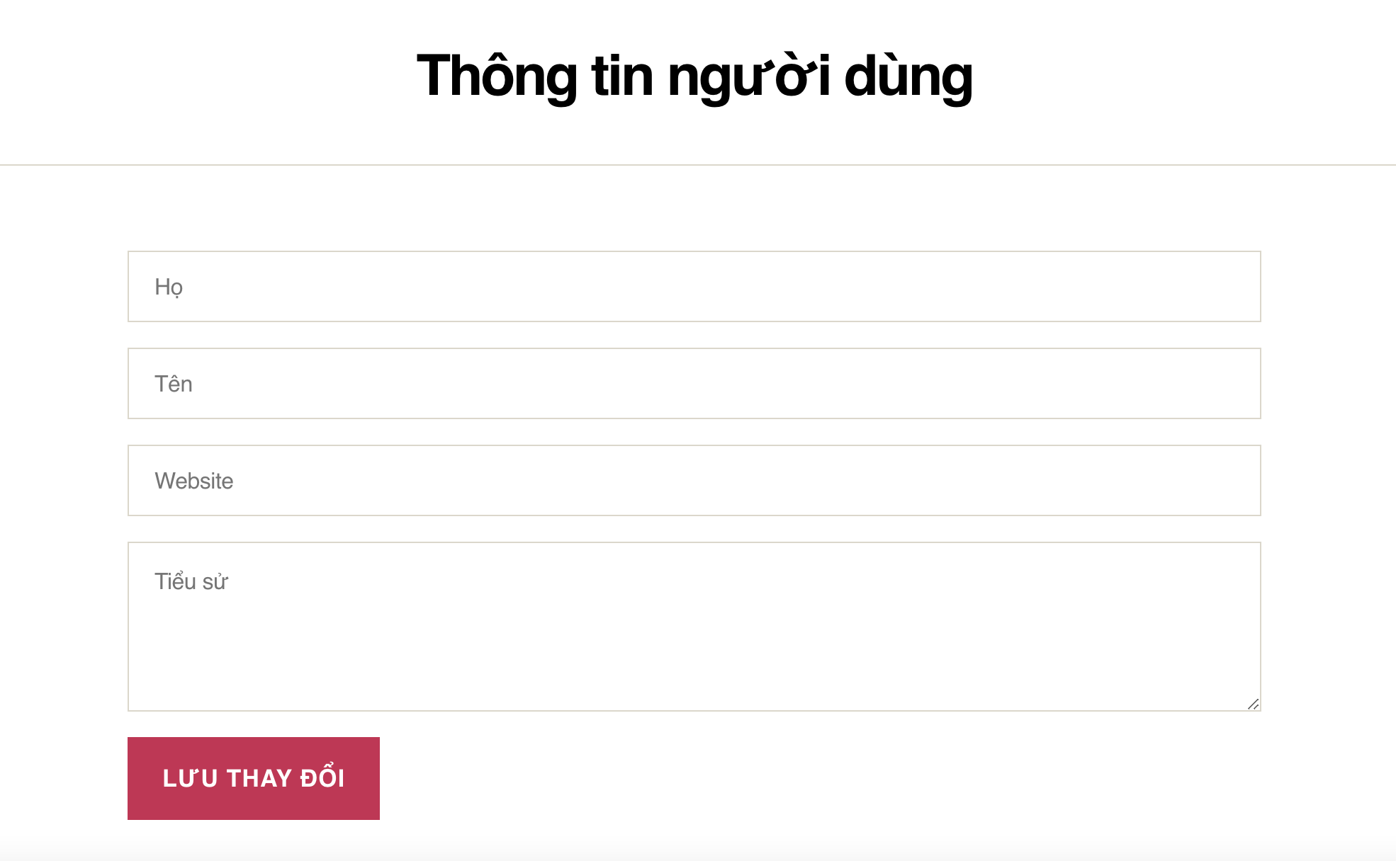 giao diện trang thông tin người dùng