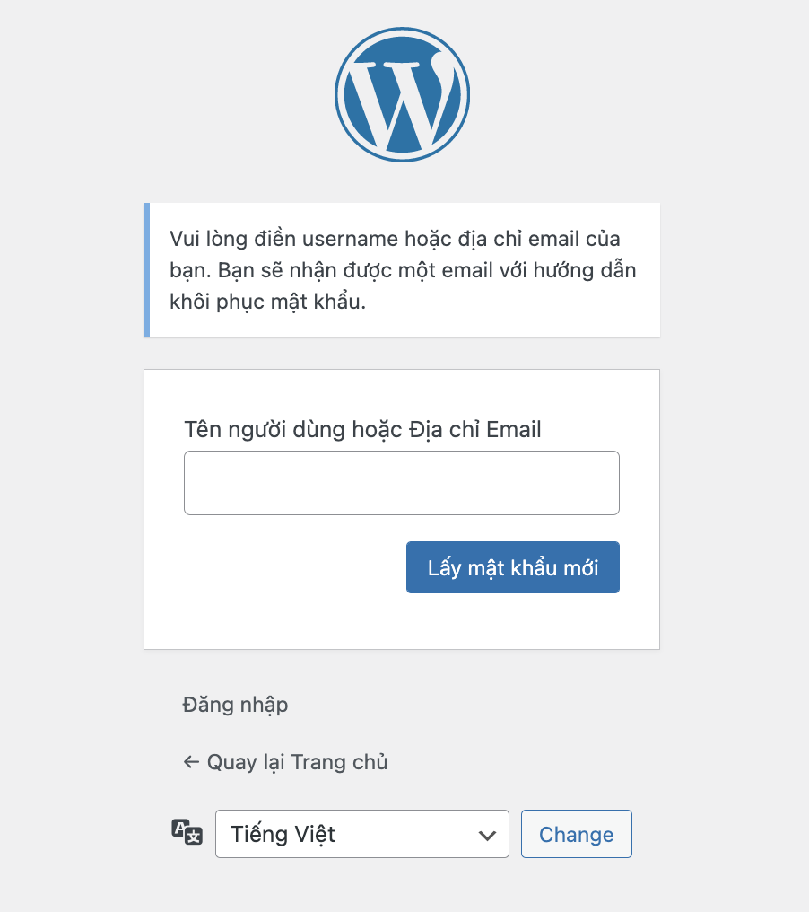 trang quên mật khẩu wordpress