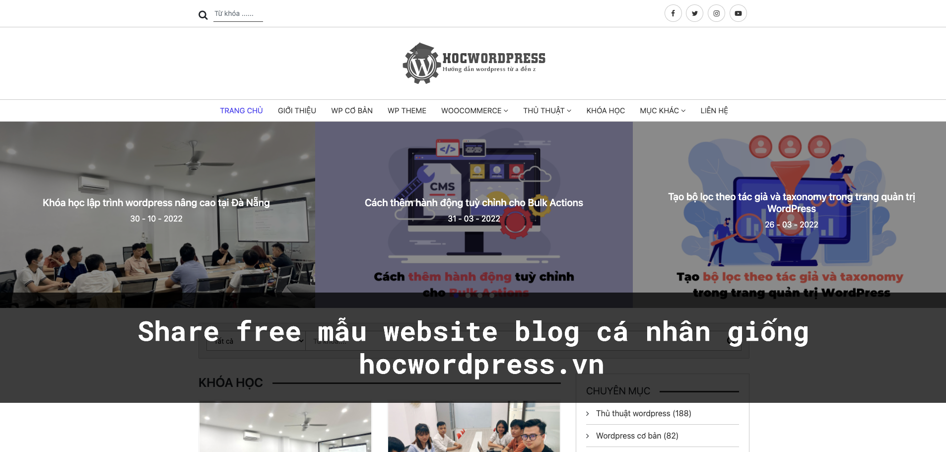 Share mẫu website blog cá nhân cực nhẹ, giống hocwordpress.vn